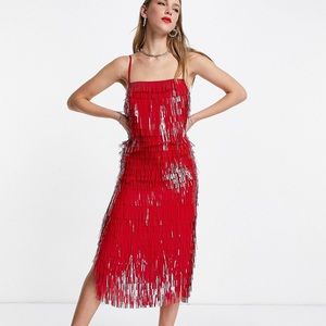 ASOS Design Red fringe sequin dress size 12